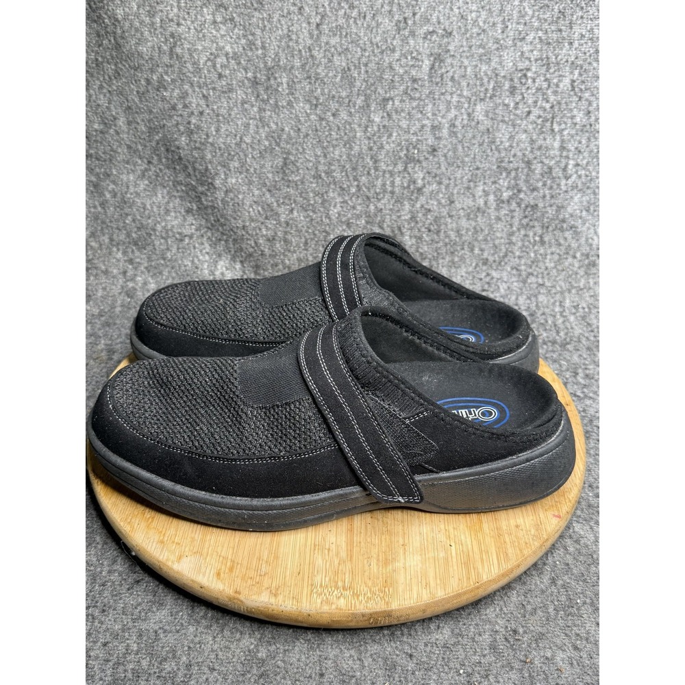 Orthofeet Slippers Mens Size 9.5 Black Orthopedic Slip On Mule Hook & Loop Shoes